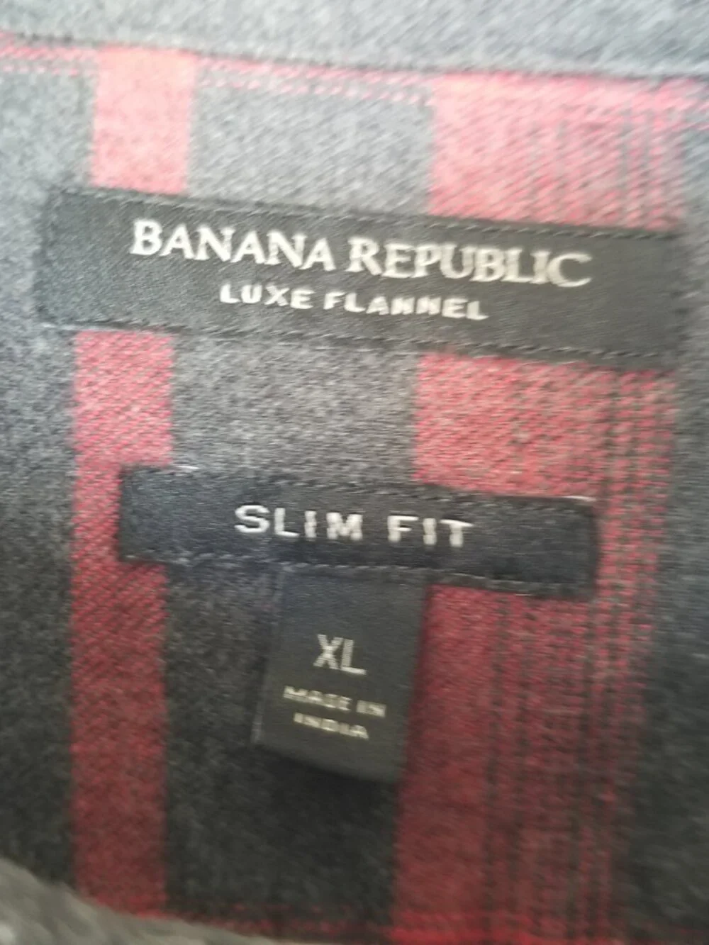 Banana Republic Luxe Flannel Shirt Red Charcoal Gray Plaid Men's XL
